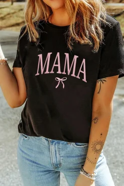 New Dear-Lover MAMA Bow Embroidered Crewneck Tee Black