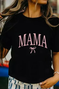 New Dear-Lover MAMA Bow Embroidered Crewneck Tee Black