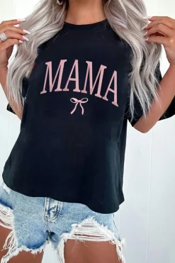 New Dear-Lover MAMA Bow Embroidered Crewneck Tee Black