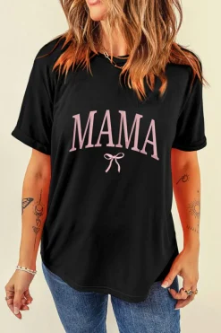 New Dear-Lover MAMA Bow Embroidered Crewneck Tee Black