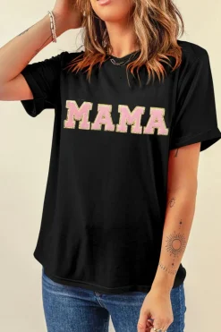 New Dear-Lover MAMA Chenille Graphic Tee Black