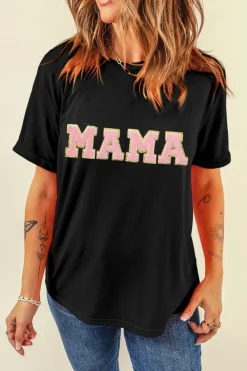 New Dear-Lover MAMA Chenille Graphic Tee Black