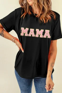 New Dear-Lover MAMA Chenille Graphic Tee Black