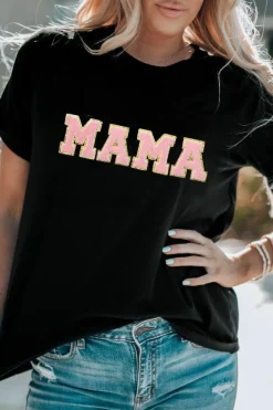 New Dear-Lover MAMA Chenille Graphic Tee Black