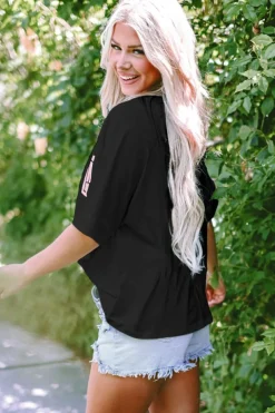 New Dear-Lover MAMA Chenille Patched Crew Neck T Shirt Black