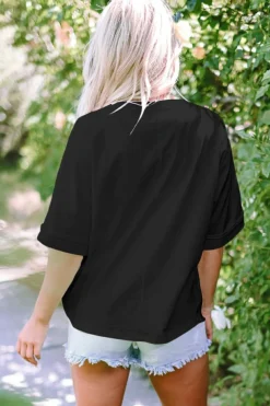 New Dear-Lover MAMA Chenille Patched Crew Neck T Shirt Black
