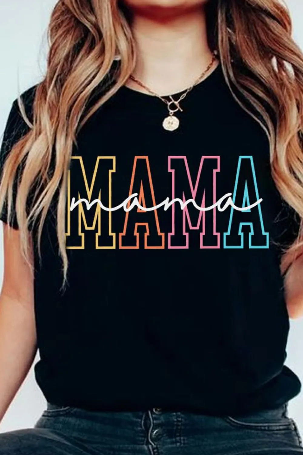 Online Dear-Lover MAMA Crew Neck Graphic Tee Black
