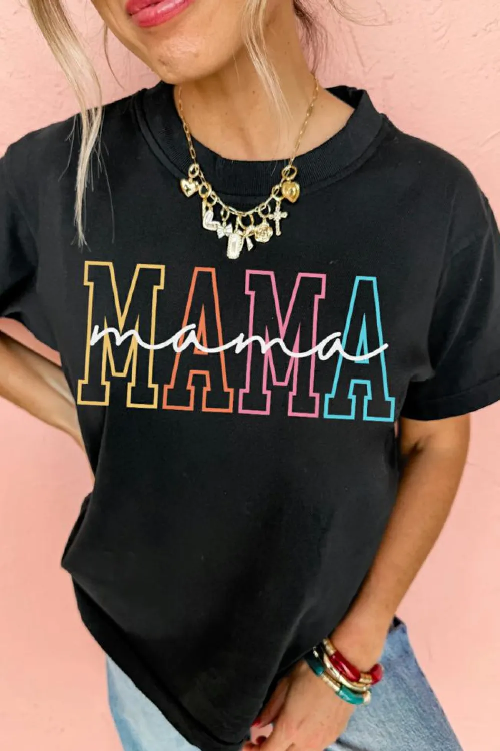 Online Dear-Lover MAMA Crew Neck Graphic Tee Black
