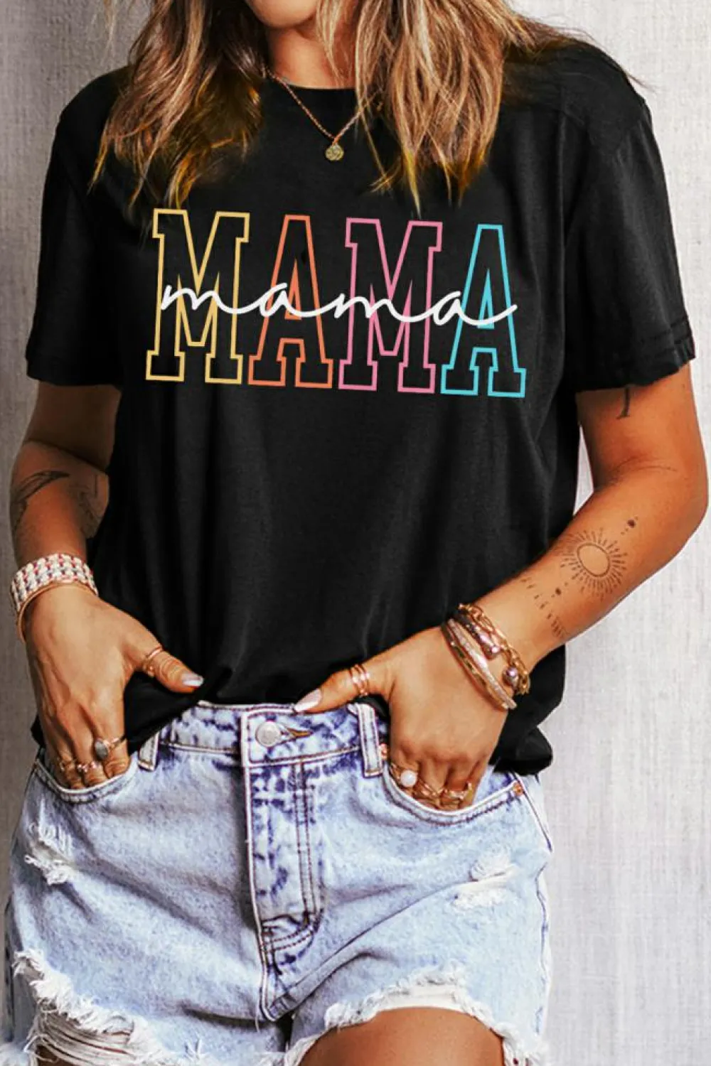 Online Dear-Lover MAMA Crew Neck Graphic Tee Black