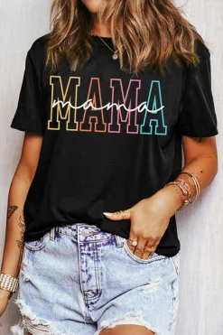 Online Dear-Lover MAMA Crew Neck Graphic Tee Black