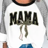 Hot Dear-Lover MAMA Leopard Bow Print Contrast Sleeves Loose Top Black