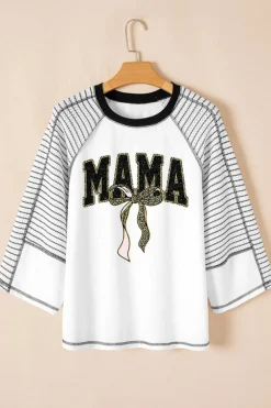 Hot Dear-Lover MAMA Leopard Bow Print Contrast Sleeves Loose Top Black