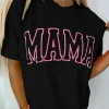 Fashion Dear-Lover MAMA Letter Graphic Neon T Shirt Black