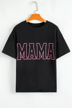 Fashion Dear-Lover MAMA Letter Graphic Neon T Shirt Black