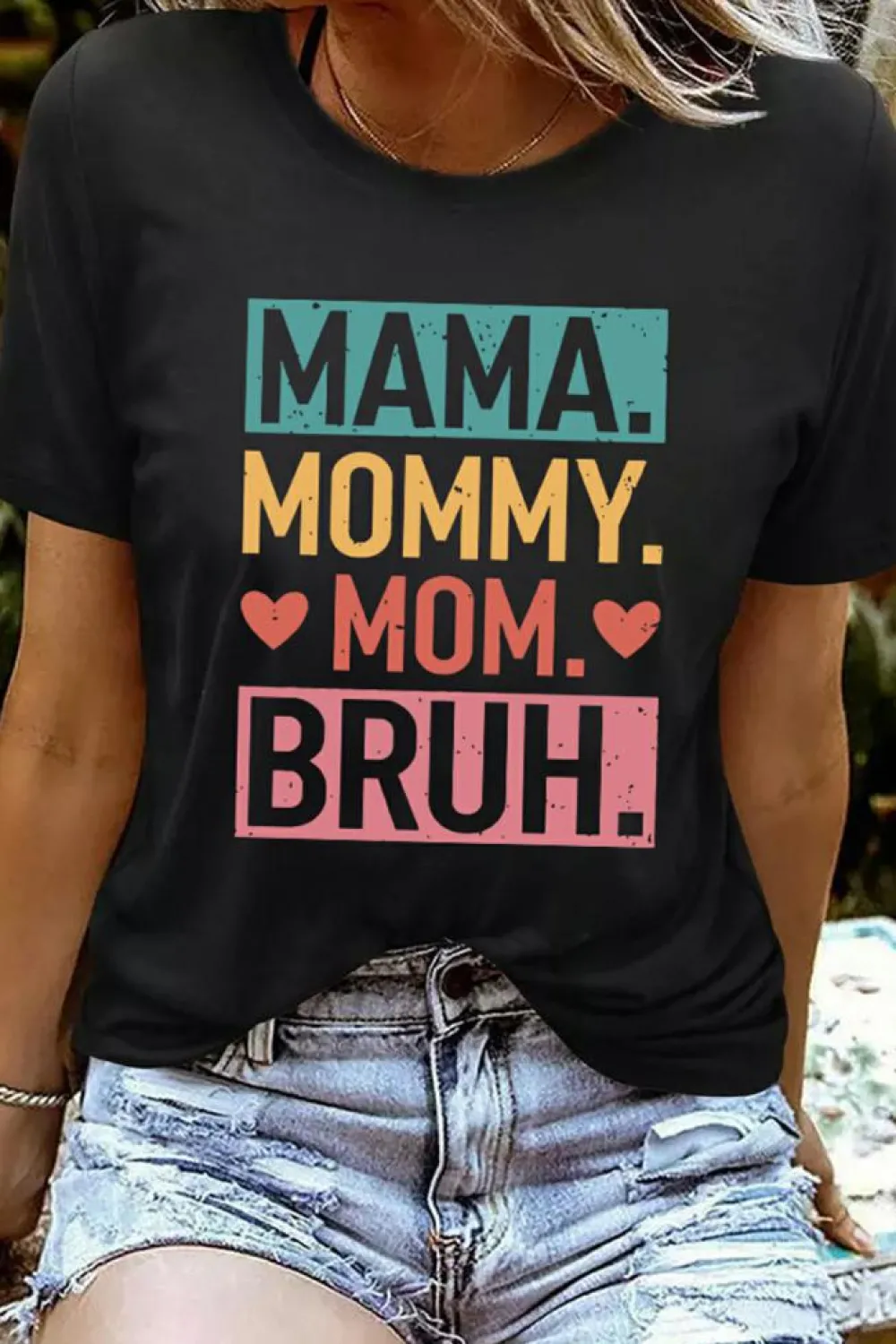 Clearance Dear-Lover MAMA MOMMY MOM BRUH Graphic Tee Black