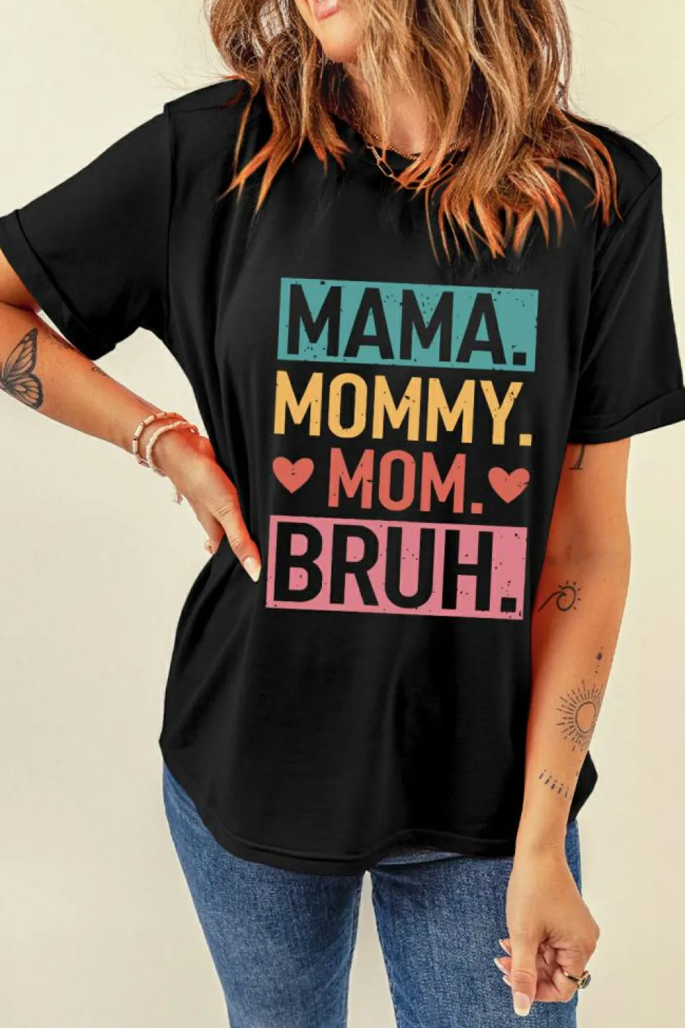 Clearance Dear-Lover MAMA MOMMY MOM BRUH Graphic Tee Black