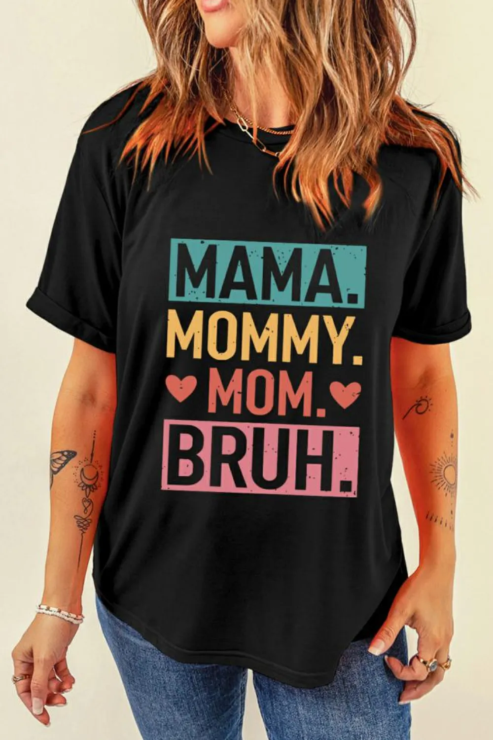 Clearance Dear-Lover MAMA MOMMY MOM BRUH Graphic Tee Black