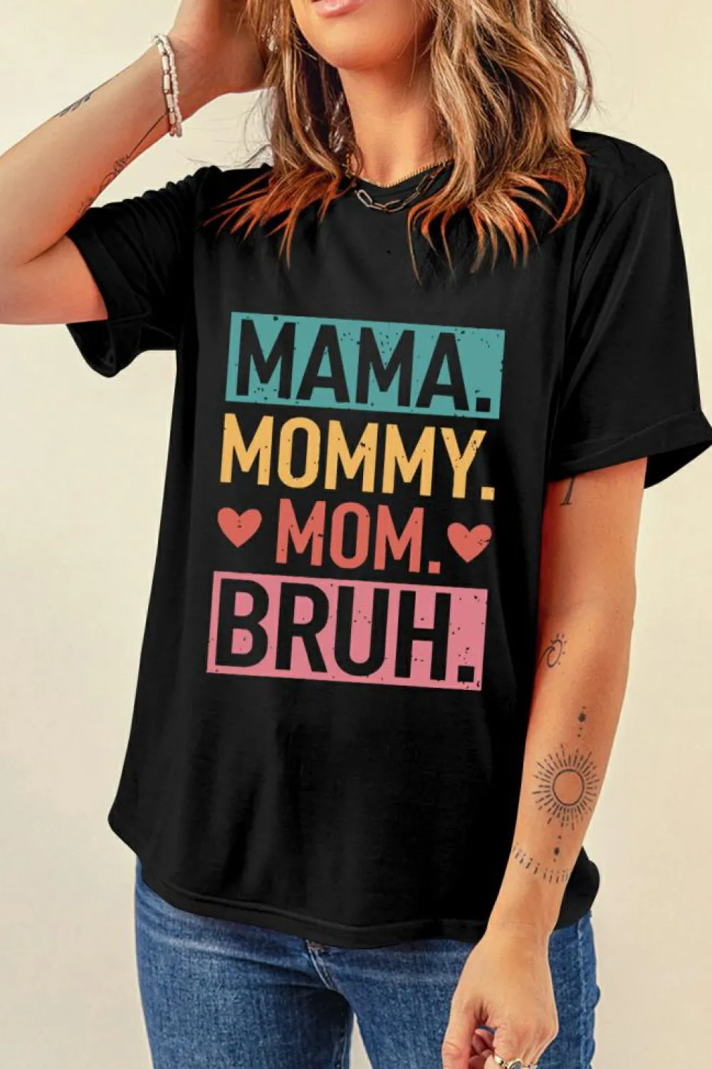 Clearance Dear-Lover MAMA MOMMY MOM BRUH Graphic Tee Black