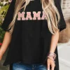 Discount Dear-Lover MAMA Patched Graphic Drop Shoulder Loose Tee Black