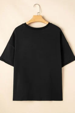 Discount Dear-Lover MAMA Patched Graphic Drop Shoulder Loose Tee Black