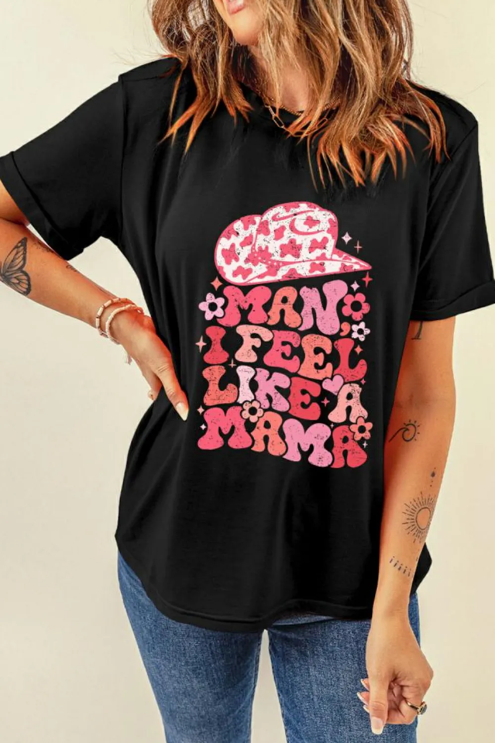 Online Dear-Lover MAN I FEEL LIKE A MAMA Graphic Tee Black