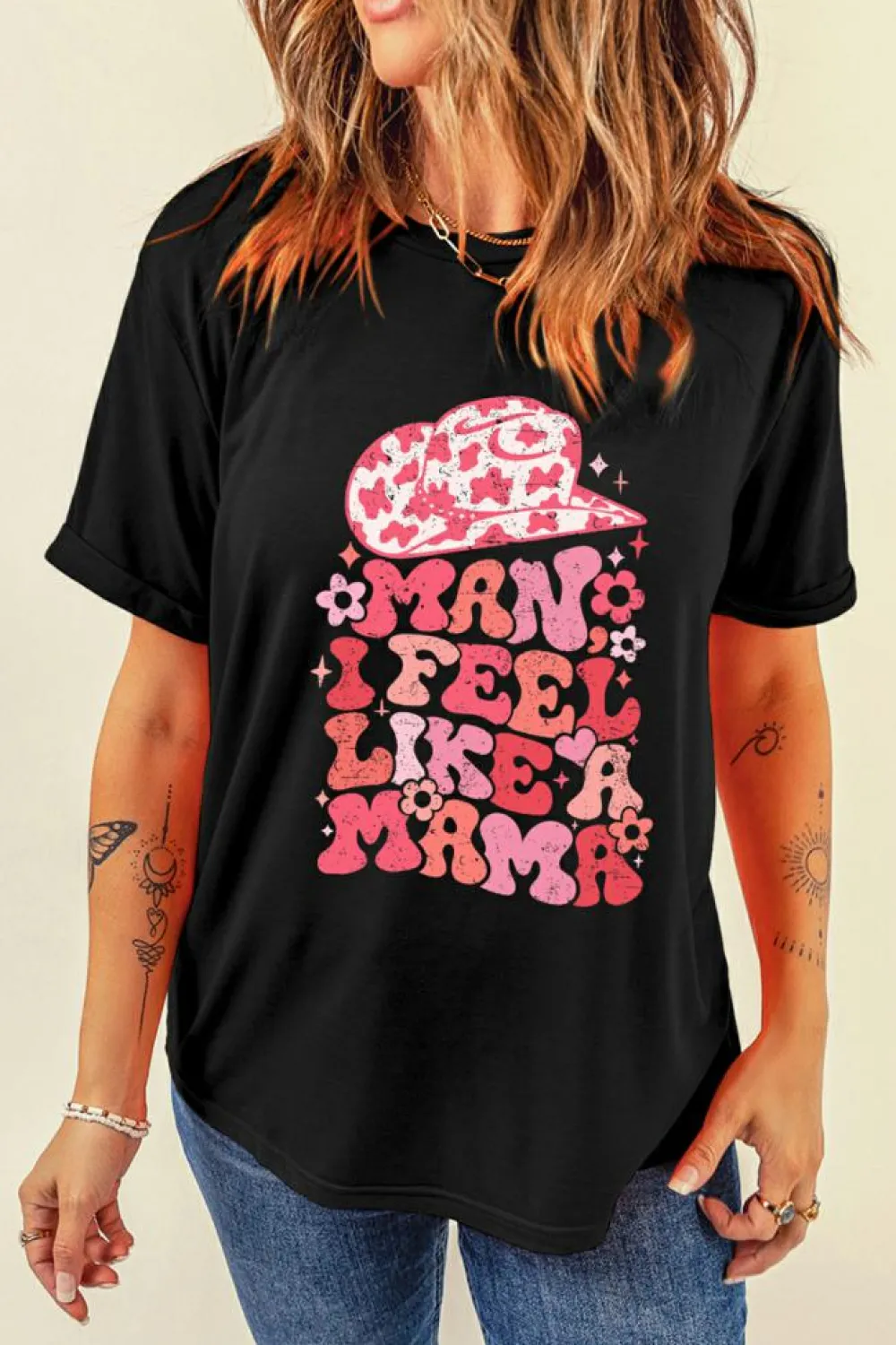 Online Dear-Lover MAN I FEEL LIKE A MAMA Graphic Tee Black