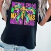New Dear-Lover MARDI GRAS Fleur de Lis Bowknot Printed Crewneck Tee Black