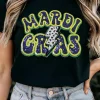 Clearance Dear-Lover MARDI GRAS Lightning Graphic Short Sleeve Top Black