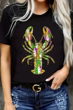 Outlet Dear-Lover Mardi Gras Lobster Heat Transfer Graphic T Shirt Black