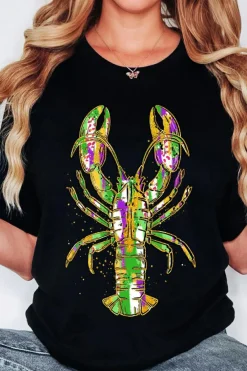 Outlet Dear-Lover Mardi Gras Lobster Heat Transfer Graphic T Shirt Black