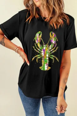 Outlet Dear-Lover Mardi Gras Lobster Heat Transfer Graphic T Shirt Black