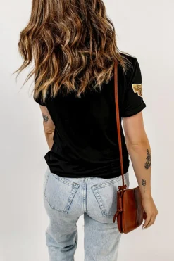 Hot Dear-Lover Mardi Gras Sequin Bow Knot Crew Neck T Shirt Black