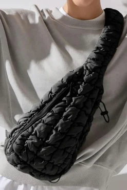 Best Dear-Lover Marshmallow Quilted Drawstring Decor Sling Bag Black