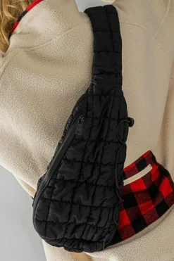 Best Dear-Lover Marshmallow Quilted Drawstring Decor Sling Bag Black