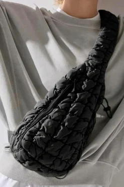 Best Dear-Lover Marshmallow Quilted Drawstring Decor Sling Bag Black