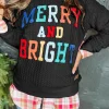 Discount Dear-Lover Merry And Bright Cable Knit Pullover Sweatshirt Black