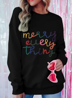 Online Dear-Lover Merry Every Thing Tinsel Slogan Sweatshirt Black