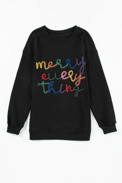 Online Dear-Lover Merry Every Thing Tinsel Slogan Sweatshirt Black