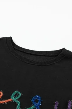 Online Dear-Lover Merry Every Thing Tinsel Slogan Sweatshirt Black