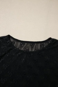 Best Dear-Lover Mesh Bow Pattern Long Sleeve Top Black