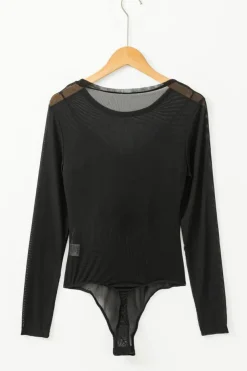 Online Dear-Lover Mesh Long Sleeve Slim Fit Bodysuit Black