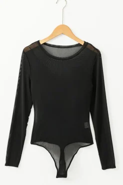 Online Dear-Lover Mesh Long Sleeve Slim Fit Bodysuit Black