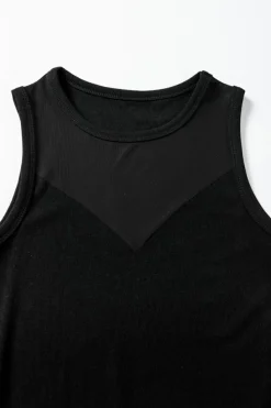 Fashion Dear-Lover Mesh Patchwork Sleeveless Bodysuit Black