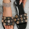 Fashion Dear-Lover Metal Decor Braided Square Toe Flat Slippers Black