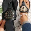 Outlet Dear-Lover Metal Decor Leather Thong Slippers Black