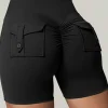 Hot Dear-Lover Mid Rise Back Buttoned Flap Pocket Active Shorts Black