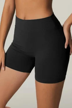 Hot Dear-Lover Mid Rise Back Buttoned Flap Pocket Active Shorts Black