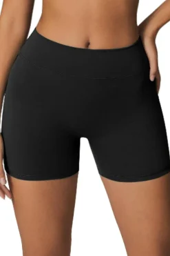 Hot Dear-Lover Mid Rise Back Buttoned Flap Pocket Active Shorts Black