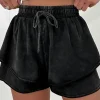 Best Dear-Lover Mineral Wash French Terry High Waist Casual Shorts Black