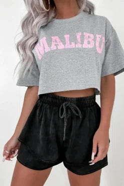 Best Dear-Lover Mineral Wash French Terry High Waist Casual Shorts Black